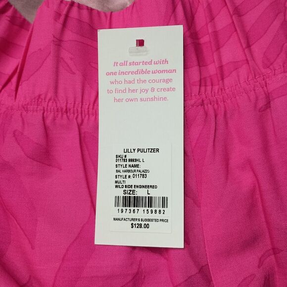 Lilly Pulitzer Bal Harbour Palazzo Pants Large Wild Side Leopard Pink Cruise - Picture 6 of 9
